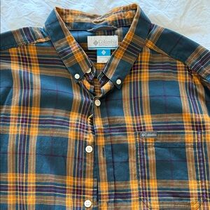 Columbia Men's Casual Plaid Shirt - Blue and Orange